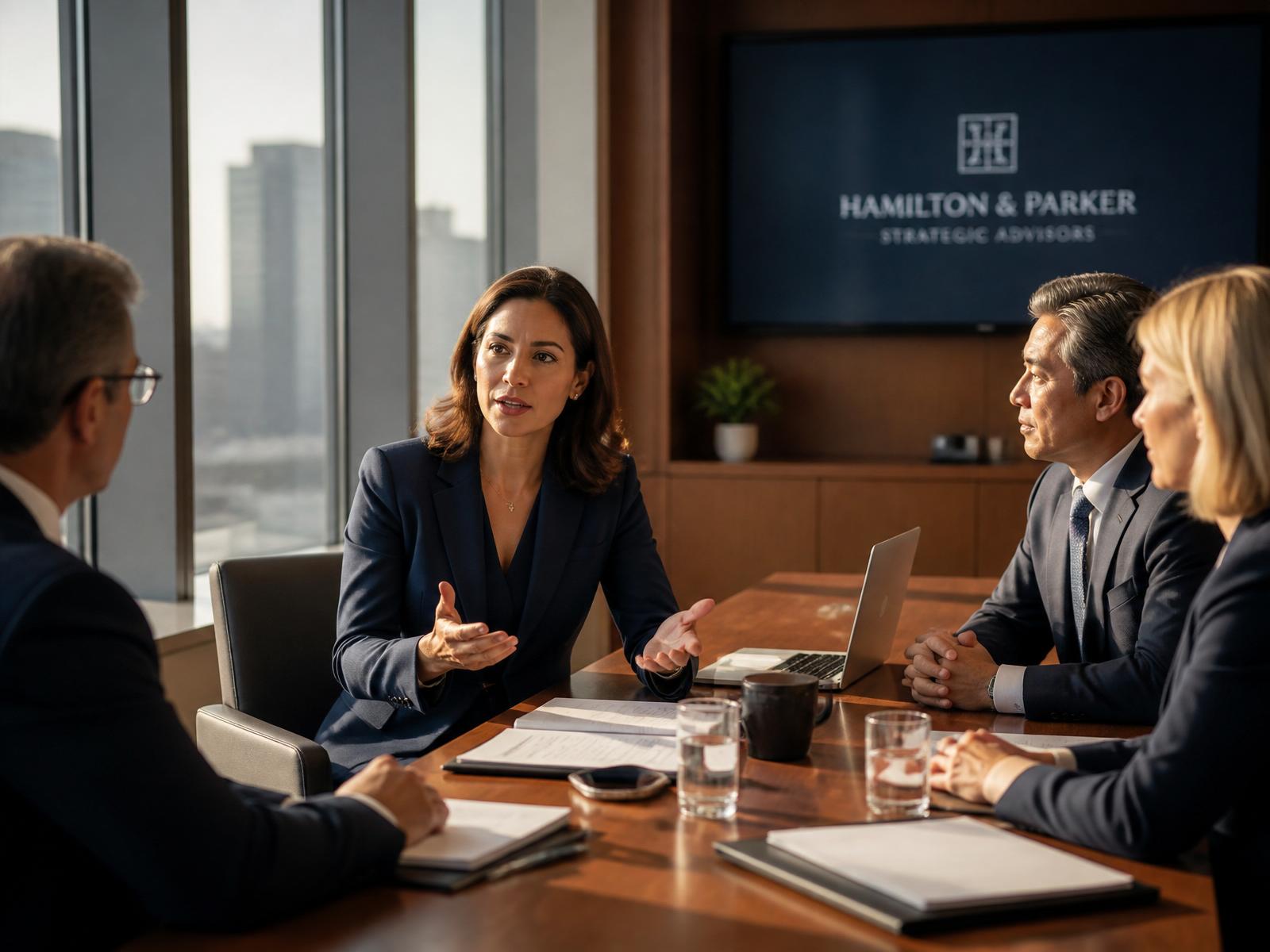 Executive recruitment consultation in a modern boardroom